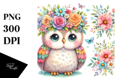 Pastel Owl Flower Crown | Sublimation | Clipart Product Image 1