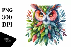 Abstract Owl with Plant Leaves PNG Product Image 3