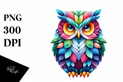 Vibrant Owl with Plant Leaves PNG Product Image 1