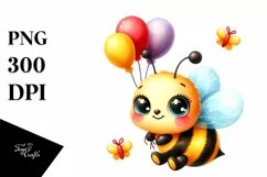 Colorful Smiling Baby Bee with Party Balloons | Sublimation Product Image 1