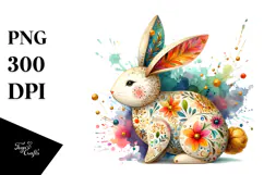 Vibrant Wood Bunny on Splashy Background PNG Product Image 1