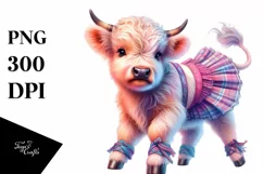 Colorful Baby Highland Cow with Jive Dancer Outfit PNG Product Image 1