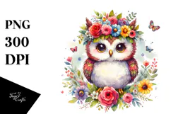 Vibrant Owl Flower Crown | Sublimation | Clipart Product Image 1