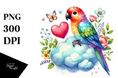 Cute Boho Parrot Illustration, PNG Product Image 1