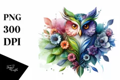 Vibrant Owl with Flowers PNG Product Image 3
