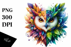 Colorful Owl with Flowers PNG Product Image 3