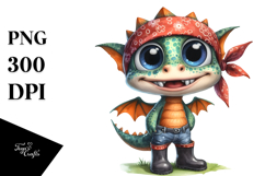 Watercolor Baby Dragon with Hat PNG Product Image 1