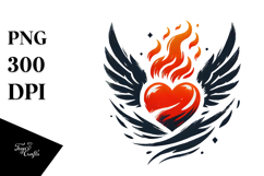 Simple Paintbrush-style Heart with Wings and Fire PNG Product Image 1