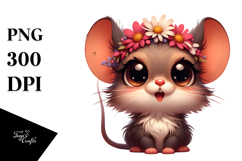 Cute Cartoon Mouse with Flower Crown PNG Product Image 1