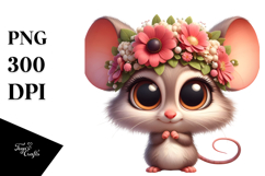 Cute Cartoon Mouse with Flower Crown PNG Product Image 1