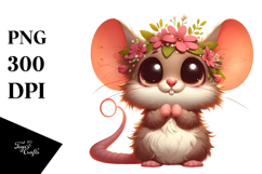 Charming Mouse with Flower Crown PNG Product Image 1