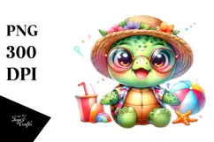 Cute Baby Turtle in Summer Clothes, PNG Product Image 1