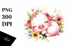 Colorful Baby Pig Sleeping on Yellow Flowers | Sublimation | Product Image 1