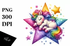 Colorful Baby Unicorn Napping on Star PNG Product Image 3