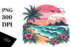 Retro Tropical Beach Waves PNG Product Image 1