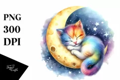 Colorful Baby Cat Moon Watercolor Product Image 1