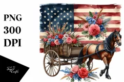 Vintage Horse Wagon Flowers USA Flag Product Image 3