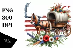 Vintage Horse Wagon Flowers USA Flag Product Image 3