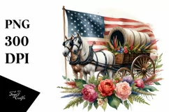 Vintage Horse Wagon Flowers USA Flag Product Image 1