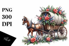 Vintage Horse Wagon Flowers USA Flag Product Image 3