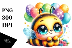 Colorful Smiling Baby Bee with Party Balloons | Sublimation Product Image 3