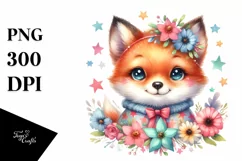 Colorful Baby Fox Whimsical Star Flowers Clipart Product Image 3