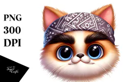 Silly Cartoon Cat with Bandana PNG Product Image 1