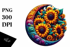 Colorful Retro Half Moon with Sunflowers Clipart PNG Product Image 1