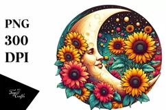Colorful Retro Half Moon with Sunflowers Clipart PNG Product Image 3