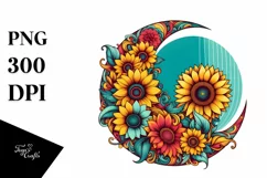 Colorful Retro Half Moon with Sunflowers Clipart PNG Product Image 1