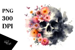 Colorful Skull with Spring Flowers, PNG Product Image 1