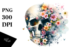Half Skull Spring Flowers PNG Product Image 1