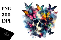 Grunge Skull with Butterflies, PNG Product Image 1