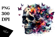 Grunge Skull with Butterflies, PNG Product Image 1