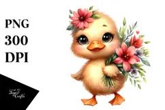 Cute Baby Duck Flower Bouquet | Sublimation | Clipart Product Image 1