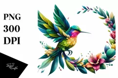 Colorful Bird with Flowers PNG Product Image 3