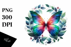 Vibrant Butterfly with Plant Leaves PNG Product Image 3