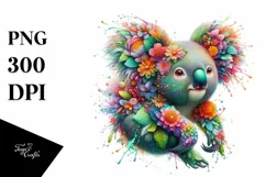 Colorful Koala with Flowers PNG Product Image 1