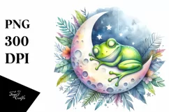 Vibrant Watercolor Whimsical Frog Moon Product Image 3