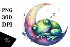 Vibrant Watercolor Whimsical Frog Moon Product Image 1