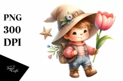 Baby Gnome with Tulip PNG Product Image 1