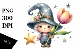 Cute Baby Gnome with Tulip Star PNG Product Image 1