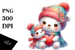 Colorful Baby Polar Bear with Heart PNG Product Image 1