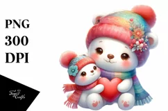 Colorful Baby Polar Bear with Heart PNG Product Image 1