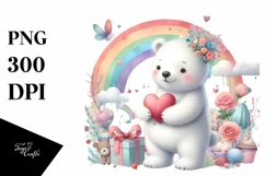 Baby Polar Bear Holding Heart PNG Product Image 1