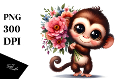 Cute Monkey Flower Bouquet | Sublimation | Clipart Product Image 1
