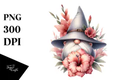 Watercolor Cute Gnome with Gladiolus PNG Product Image 1