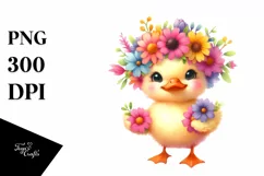 Colorful Baby Duck Whimsical Flowers Clipart Product Image 1