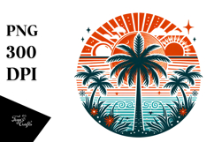 Retro Tropical Tree Sun, PNG Product Image 1