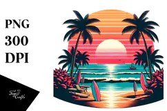 Retro Tropical Beach Sunset Clipart Tshirt, 20 oz Tumbler Product Image 1